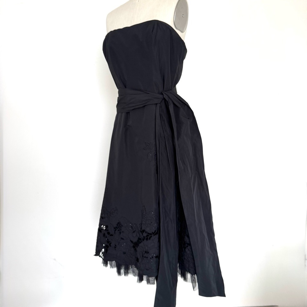 BCBG full skirt A-Line black satin + sparkle dress sz12